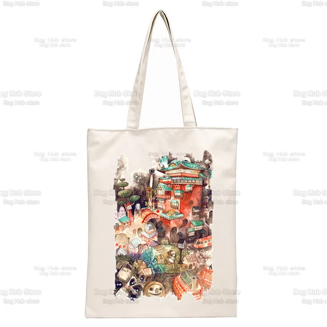 Spirited Away Faceless  Print Reusable Shopping Bag Women Canvas Tote Bags Printing Eco Bag Cartoon Shopper Shoulder Bags N2255C