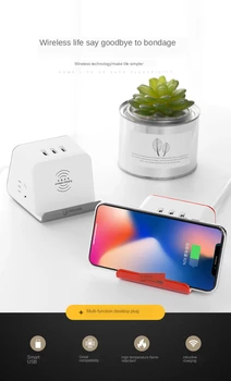 

AU Plug Smart Power Strip with Wireless Charger 3 USB +2 AC Outlet Desktop Socket Charging Station Switch for phone tables 2500W