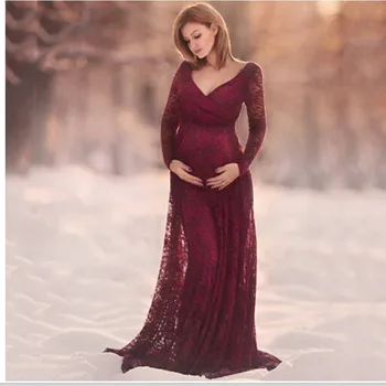 

V-Neck Long Sleeve Lace Dress Casual Sexy Wedding Evening Dress Long Sleeve Maternity Dress