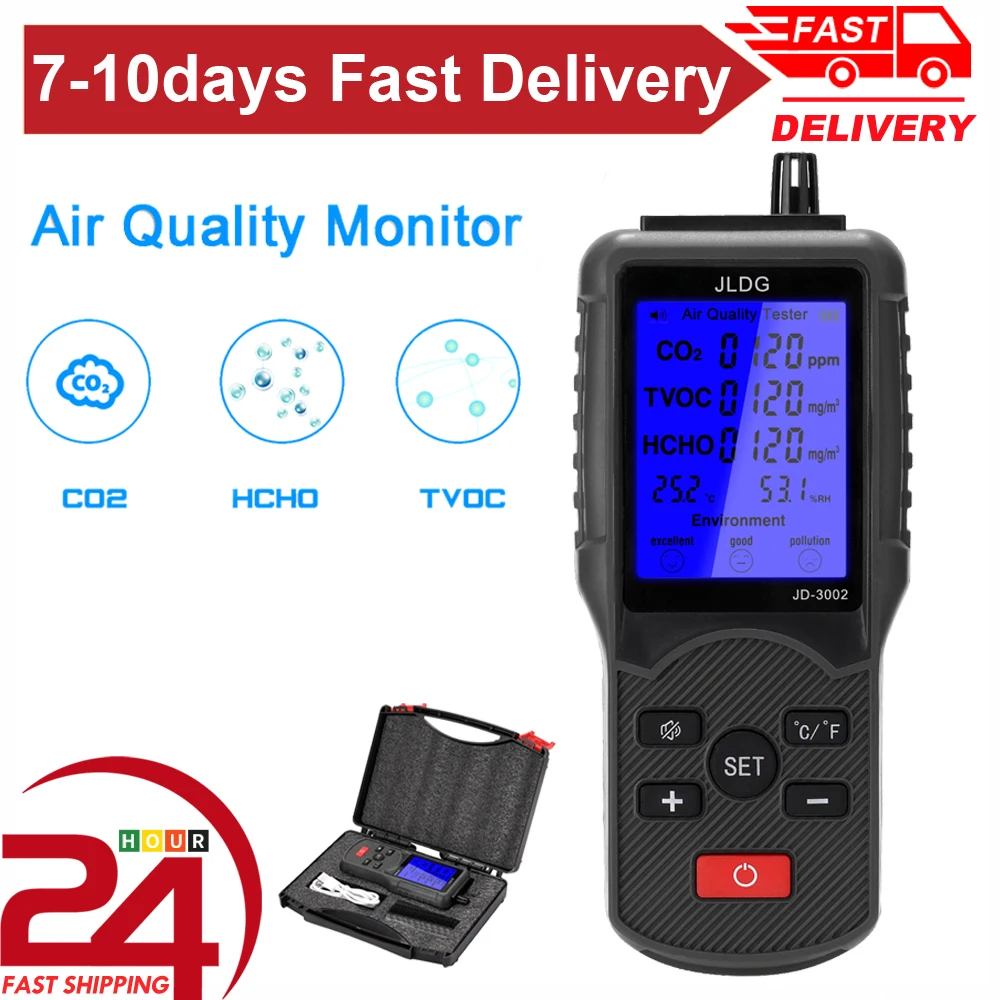 Multifunctional Air Quality Tester CO2 TVOC Meter Temperature Humidity Measuring 