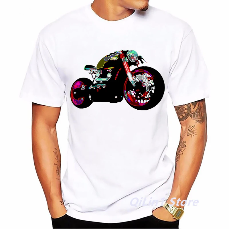 Cafe Racer Motorrad Print Herren Vintage T-Shirt Sommer 2024 Weiß Kurzarm Casual Top 90er Jahre Cool Hip Hop Rock T-Shirt Grafik – Detail 11