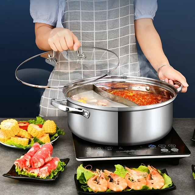 Double Flavor Pot Restaurant Hot Pot Stainless Steel Shabu Hot Pot With  Divider For Induction Cooker Kitchen Cooker Mandarin - AliExpress