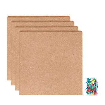 

4Pcs Cork Board Tiles Thick Bulletin Board Mini Wall with 50 Push Pins for Strong Self Adhesive Backing