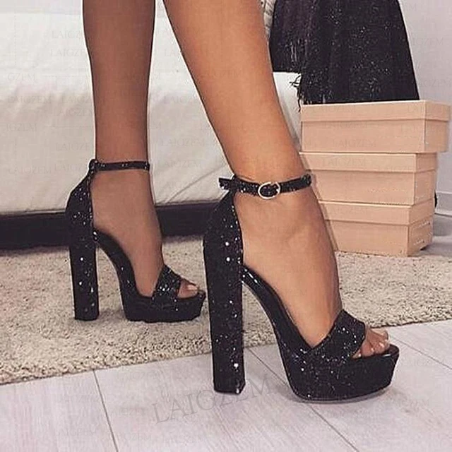 Tiberon's black glitter high heels - KeeShoes