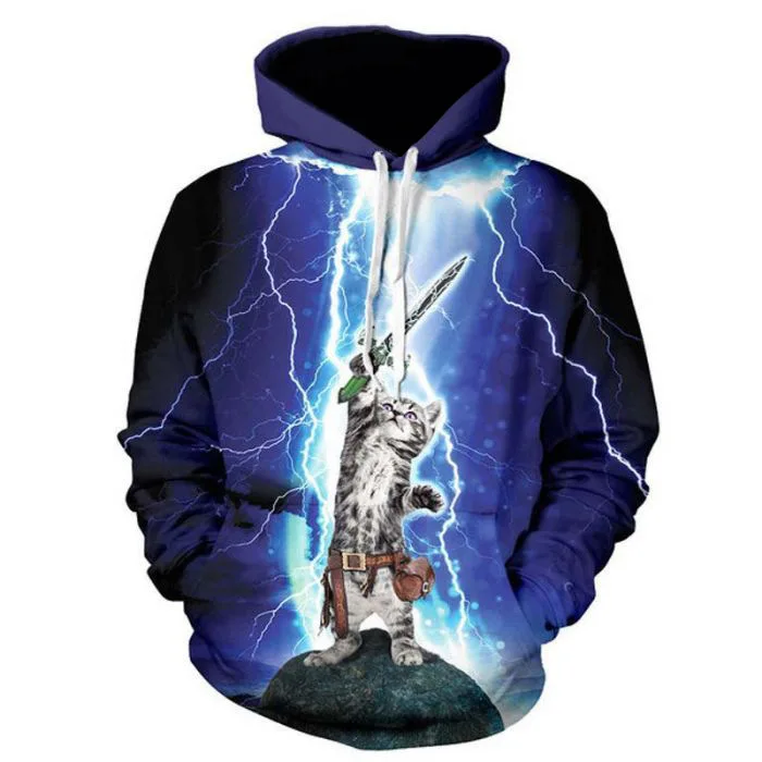 Lightning Fencing Cat Print Cap Pocket Pullover Guard Clothes Cap Guard Clothes Men s 