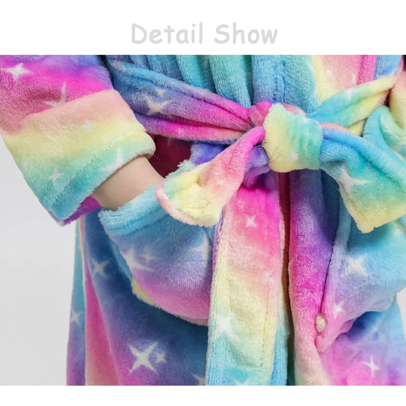 Kigurumi Unicorn Kids Bathrobe Flannel Child Boy Girl Bath Robe Sleepwear Winter Bathrobes Baby Animal Pajamas Children Clothing