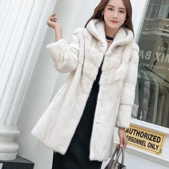 

2019 Real Mink Fur Winter Coat Women New Slim Skirt Long Coat Natural Fox Fur Jackets Hooded Fashion Women Clothes