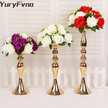 

YuryFvna Metal Wedding Flower Vase Rack Pillar Candle Holder Stand for Wedding Party Dinner Event Centerpieces Decoration