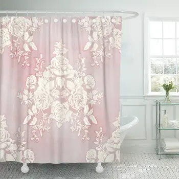 

Pink French Silhouette of Bouquet Victorian Garden Roses on Watercolor in Vintage Style Yellow Floral Shower Curtains Waterproof