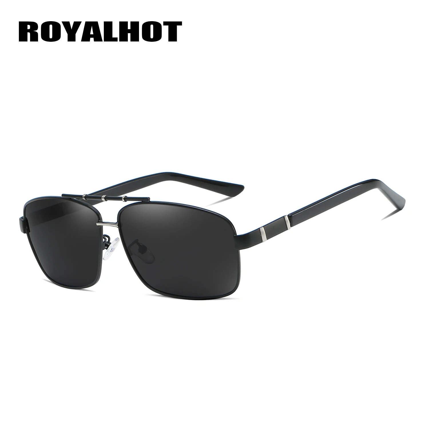 RoyalHot, мужские и женские поляризованные солнцезащитные очки, Прямоугольная оправа, солнцезащитные очки, очки для вождения, солнцезащитные очки, мужские очки, 900219 - Цвет линз: black silver