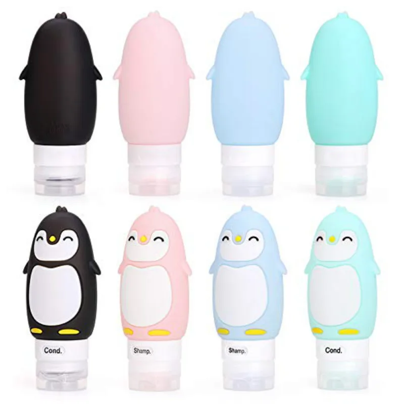 4Pcs 90ml Leakproof Silicone Travel Bottles Accessories Set Refillable Cute Penguin Travel Containers for Shampoo Liquids Cream spray bottle,refillable bottle,shampoo dispenser