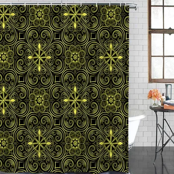 

Retro Abstract Plant Pattern Shower Curtain Waterproof Polyester With 12 Hooks