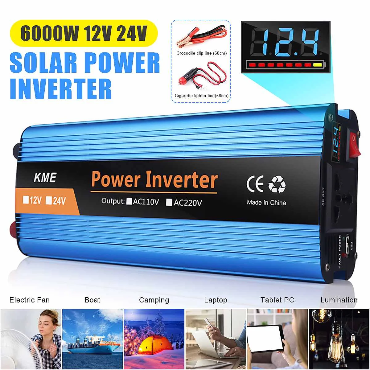 

Inverter 12V 220V 6000W Power Inverter Voltage Convertor Transformer 12/24V to 220V Inversor Modified Sine Wave