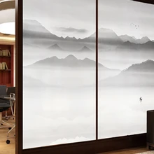 Стеклянная Наклейка на окно, матовый светильник, прозрачный, непрозрачный, открытый, для ванной, без клея, затенение, пейзаж, живопись, раздвижная дверь, пленка