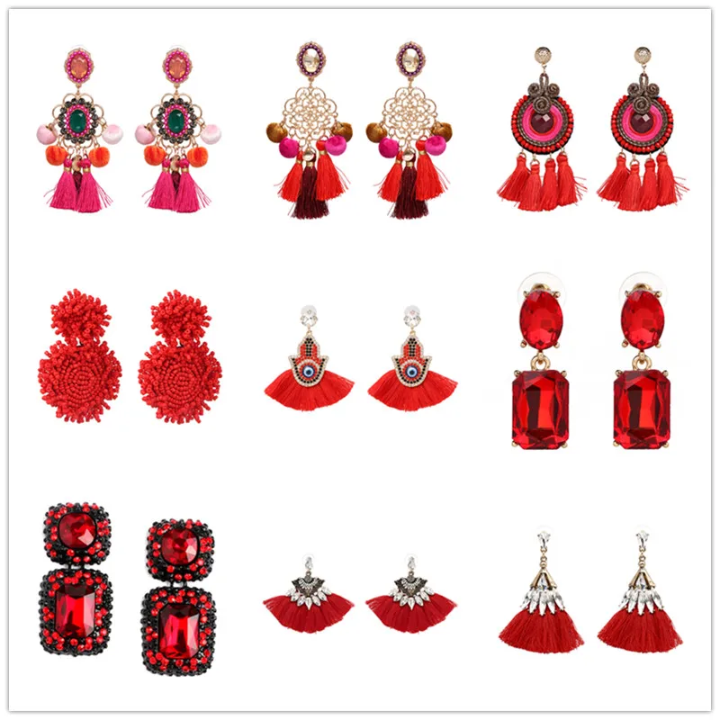 

AOTEMAN Brand Ethnic Floral Flower Drop Earrings Women Handmade Long Tassel Earrings Boho Large Dangle Earrings Party Gift Hot