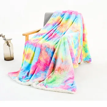 

Colorful tie-dye rainbow lamb blanket Soft Warm Winter Flannel thicken blanket On the Bed sofa Throw Blanket