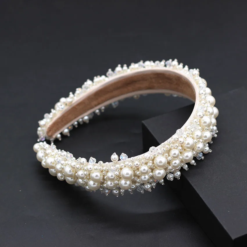 Hair Accessory New White Handmade Shining Full Small Pearl Crystal Beaded Flower Catwalk Headband Hair Accessories Bridal Headwear735