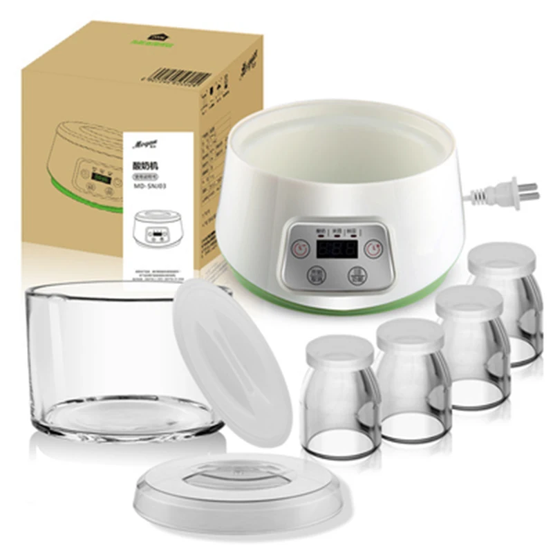 

Fully Automatic Yogurt Makers Household Multifunctional White Natto Rice Wine Machine with Four Glass Liner Sub-cup