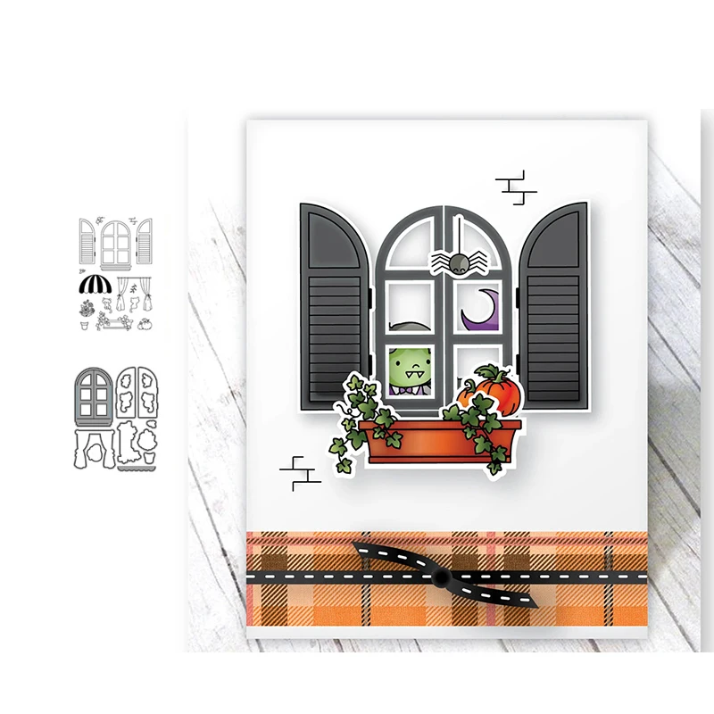 

JC Metal Cutting Dies and Stamps Flower Tree Window Curtain Scrapbook Craft Dies Cut Stencil Card Making Album Sheet Decoration