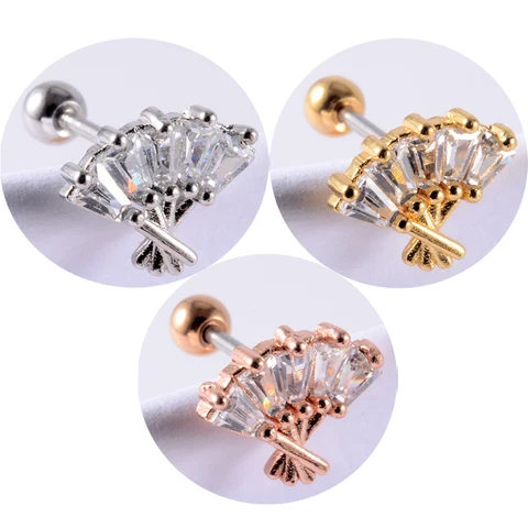 Colorful Crystal Ear Studs Cartilage Helix Lobe Conch Rook Piercing Screw Earrings Body Piercing Jewelry For Woman Ear Gift
