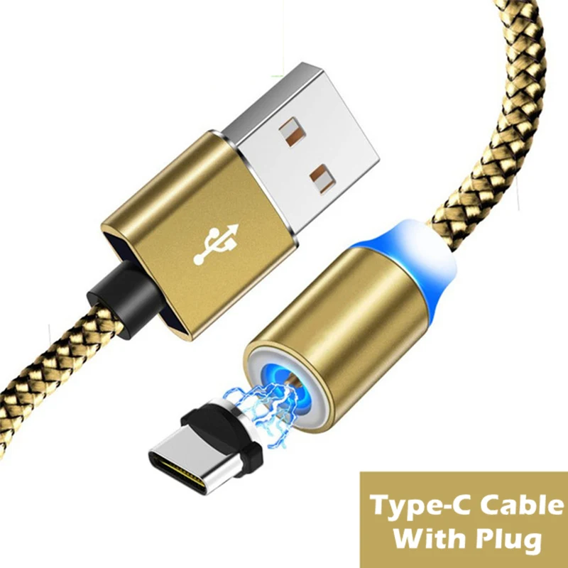 СВЕТОДИОДНЫЙ Магнитный зарядный шнур USB C Micro USB кабель для Xiaomi Note 10 CC9 iPhone 11 Pro Coolpad 3 Plus Cool 3 Mega 5 5C 5M Play8 M3 - Цвет: Gold Type C