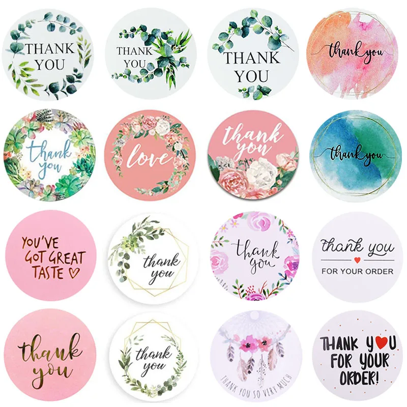 500pcs 1Inch Thank You Stickers Heart Floral Seal Labels Paper Stickers For Wedding Party Gift Envelope Decorations decorative stickers decorative labels stickers thank you stickers