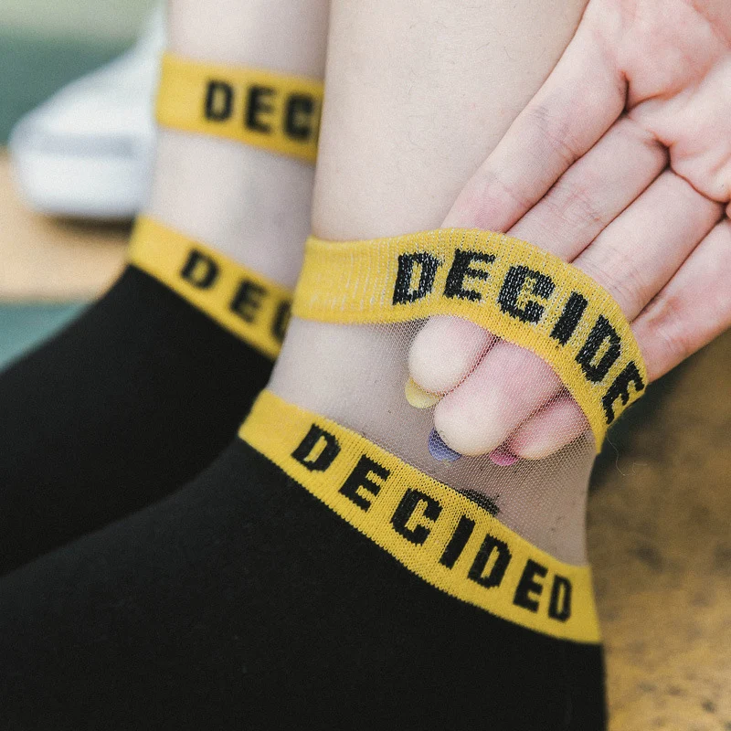 

Fashion Korean Style Women Cotton Silk Short Socks Bright Color Letters Lace Casual Breathable Socks