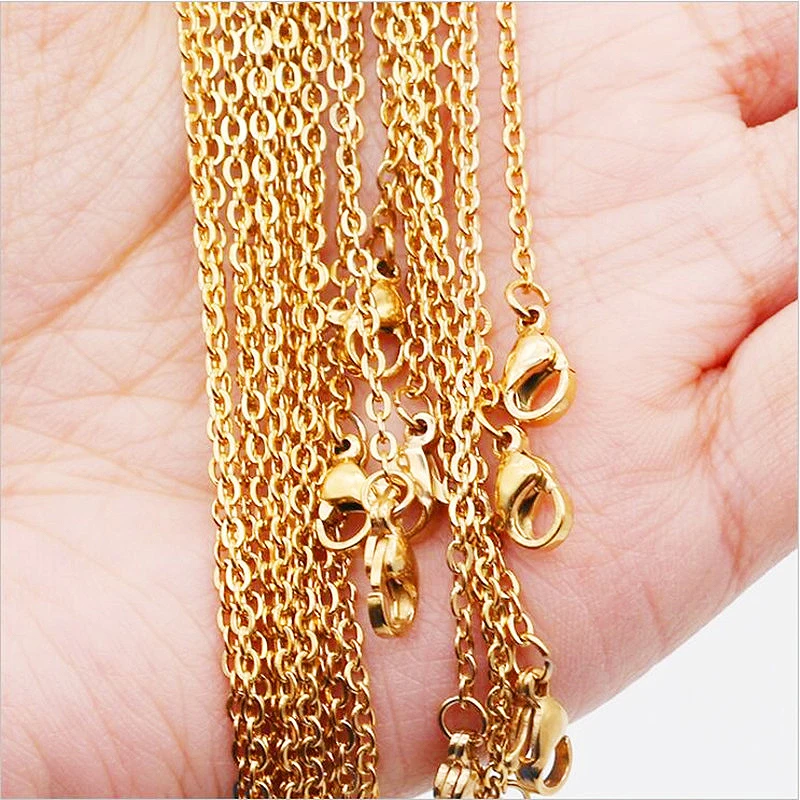 10pcs length 50cm width 2mm Gold/steel color Stainless Steel Link Chains Necklaces Jewelry Cuban Wholesale DIY Craf | Украшения и
