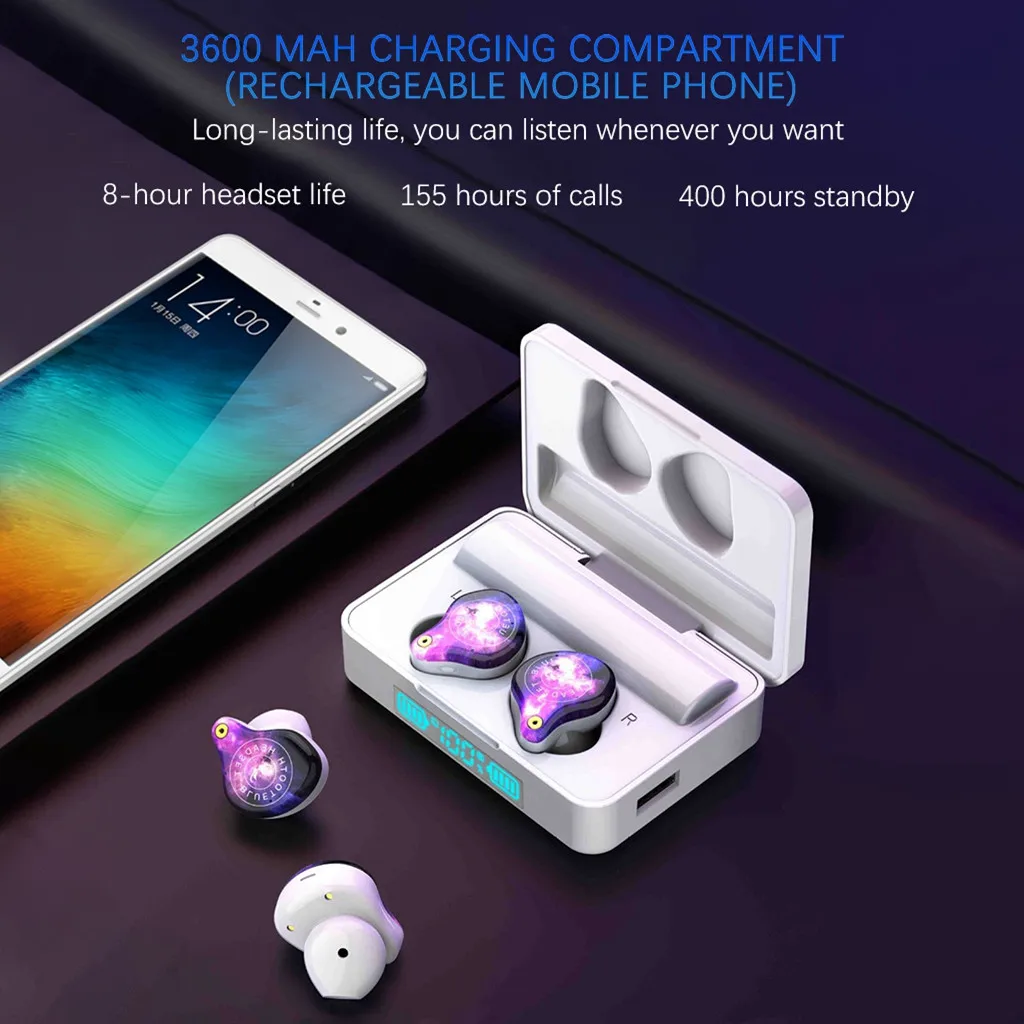 50# Bluetooth наушники TWS 5,0 в водонепроницаемые стерео беспроводные наушники с шумоподавлением, игровая гарнитура, светодиодный дисплей, наушники