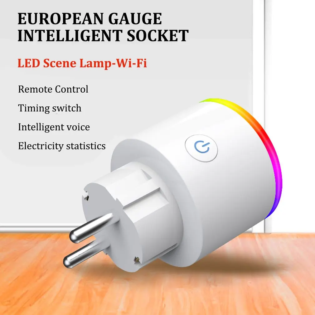 

16A RGB Wifi Smart Plug With Power Monitor Wireless Remote Control Smart Socket Household Outlet With Voice Control
