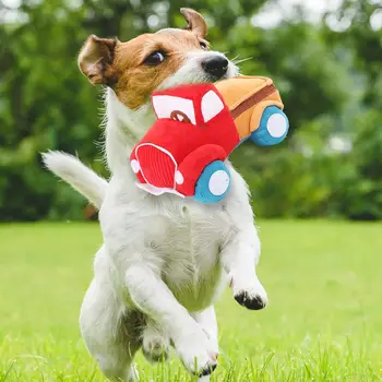 

Pet Dog Interactive Toy Cartoon Car Shape Puppy Bite Chew Molar Canvas Plush Squeak Toy Sound Screaming Pet Bite Supply
