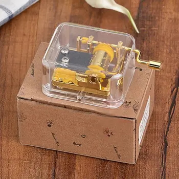 

Music Box Lovely Exquisite Clear Acrylic Square Gold Hand Cranked Gurdy