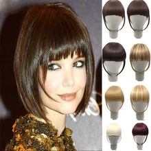 Franja Клип ons 6 Polegada curto em linha reta frente puro casamento pedas de cabelo sintético franja para as mulheres