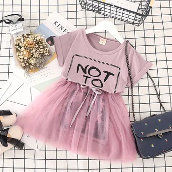 

Girls Summer Dress New Princess Dresses Mesh Patch-work Party Formal Letter Dresses Sundress Kids Shortsleeve for Girls 3-7Y