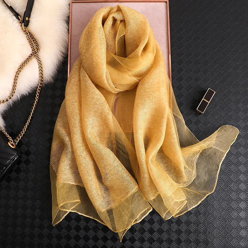Yellow Luxury Cashmere Silk Scarf For Women Fashion Kerchief Solid Colors Shawl Warm Scarfs Long Shawls and Wraps Neck Scarves For Lady - Цвет: Yellow