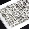 50Pcs/lot Mix Random Style Laser Cut Pattern Golden Color Stainless Steel Rings Women Party Ring 2
