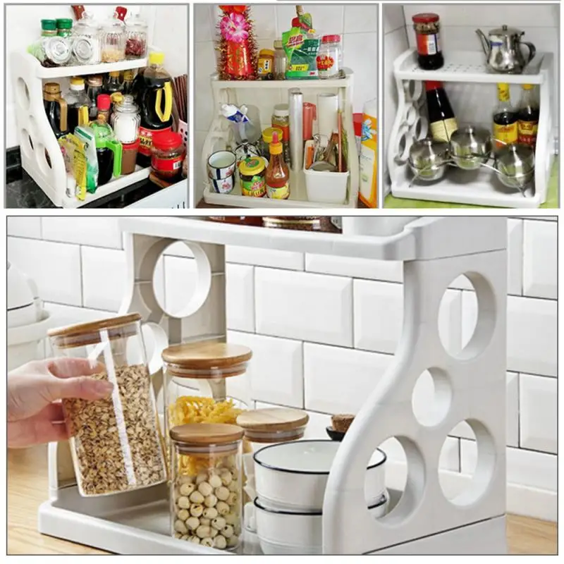 Double-Layer Storage Rack Kitchen Seasoning Supplies Spice Jar Storage Racks Freestanding Durable Home Kitchen Storage Racks