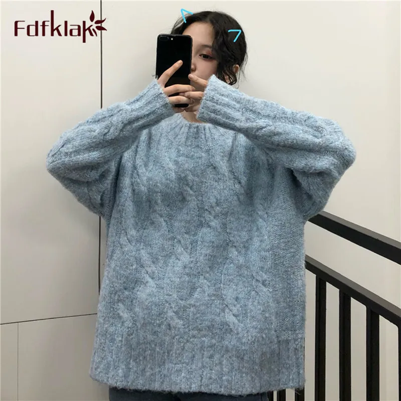 Fdfklak Ретро ins супер огонь твист свободный свитер женский толстый теплый Верхняя одежда длинный рукав Весна Осень свитер женский