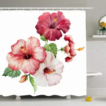 

Shower Curtain Set with Hooks 66x72 Hibiscus Object Painting Print Plant Hawaiian Nature Abstract Design Holiday Objects