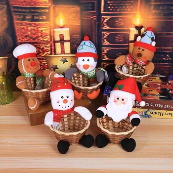 

Hot Merry Christmas Candy Wicker Basket Christmas Decorations Elk Snowman Santa Claus Fruit Basket Food Holder Home Decor