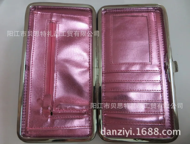 

Multi Card Bit Bi-Fold Wallet Pu PVC Leather Metal Frame Buckle Bag Wallet