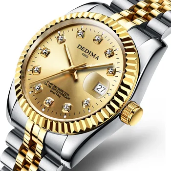

KINGNUOS Fashion couple steel belt watch models waterproof high-end gold watch Lovers men And women calendar Wristwatches