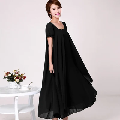 black Ретро женское летнее шифоновое платье свободного размера плюс Vestidos с воланами макси длинные платья Бохо одежда халат сорочка - Цвет: black