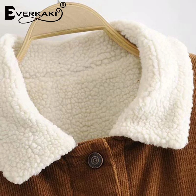 Everkaki Boho вельветовые куртки пальто для женщин осень зима овечья шерсть внутри Твердые толстые теплые женские куртки пальто женские Новинка