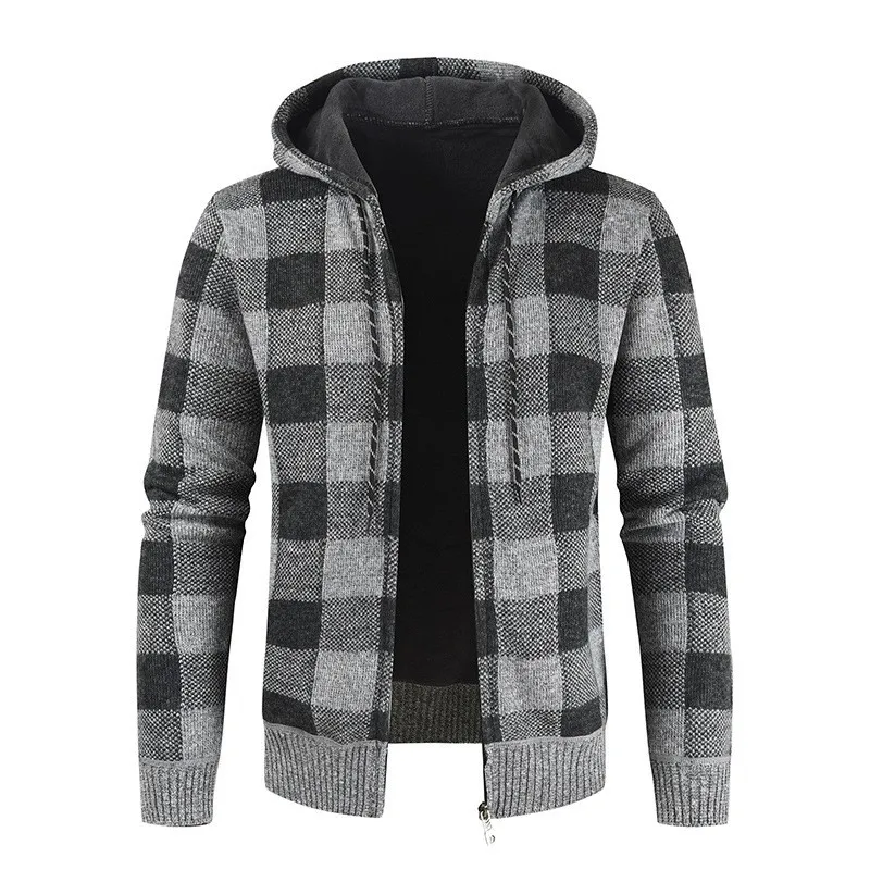 Chaqueta de punto para hombre, suéter de punto para hombre, ropa informal de Cachemira, lana ajustada, chaqueta de lana con capucha, abrigo de punto