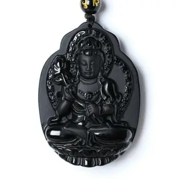 

Natural Obsidian Pendant "Mahasthamaprapta" Buddha Patron Saint Buddha Statue Pendant