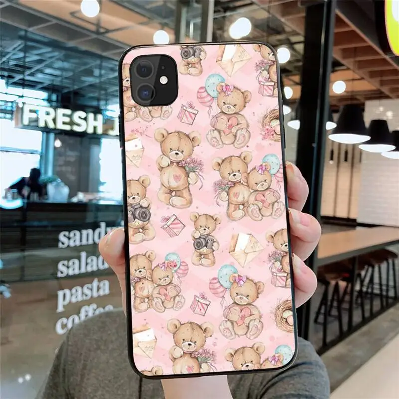 Tatty Тедди ТПУ Черный чехол для телефона Корпус iPhone 11 pro XS MAX 8 7 6 6S Plus X 5S SE 2020 XR