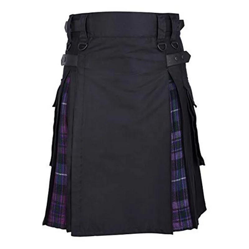 MJartoria шотландские мужские Kilt традиционный ремень в клетку плиссированные двусторонние цепи коричневый готический панк шотландские брюки юбка