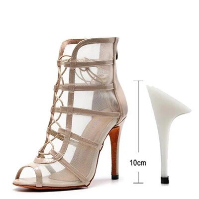 Woman High Top Latin Dance Shoes Red Black Ballroom Dance Boots Women Salsa Tango Dancing Shoes Girls Soft Bottom Party Sandals beige-10cm