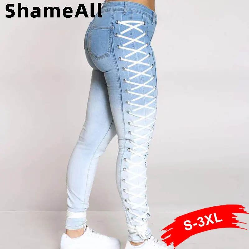 Женские Сексуальные облегающие джинсы-карандаш со шнуровкой на талии белые и